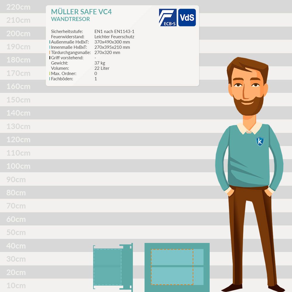 Müller Safe Wall Safe VC4 with key Safes Online Shop, 766,00 CHF