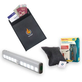 Spar-Paket: LED-Beleuchtung + Safe Dry Entfeuchter + Temperaturbeständige Dokumententasche